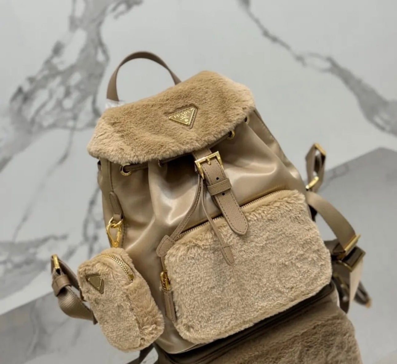 Re Nylon Shearling Backpack