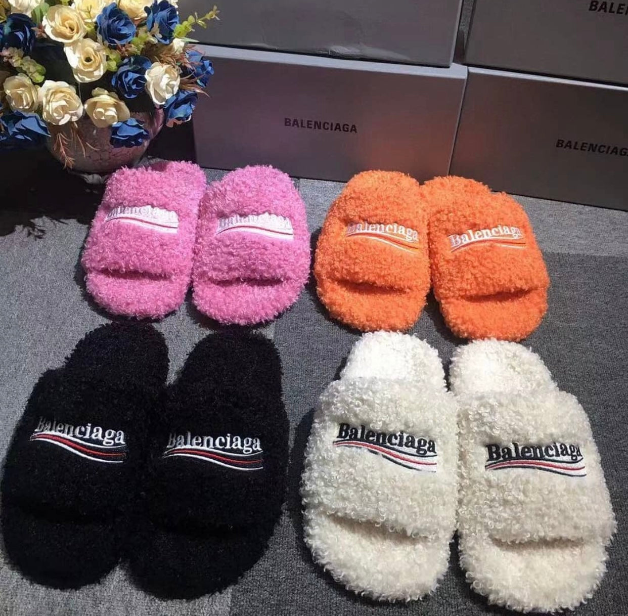 Furry Slide Sandals